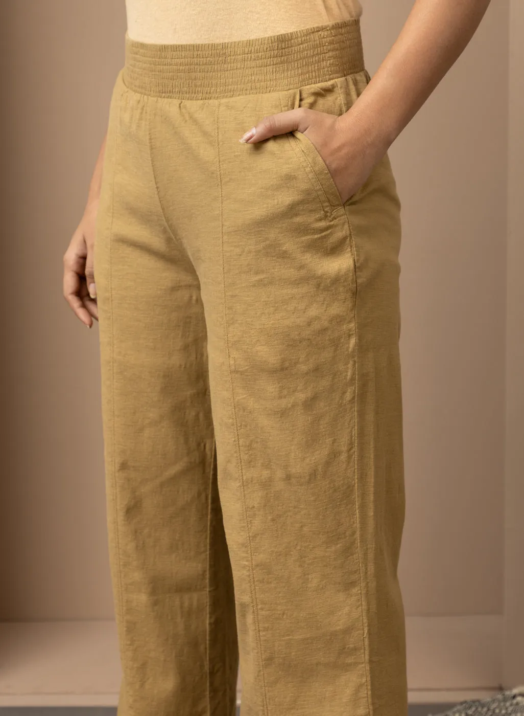 Akiya Golden Cotton Linen Relaxed Fit Pants for Women