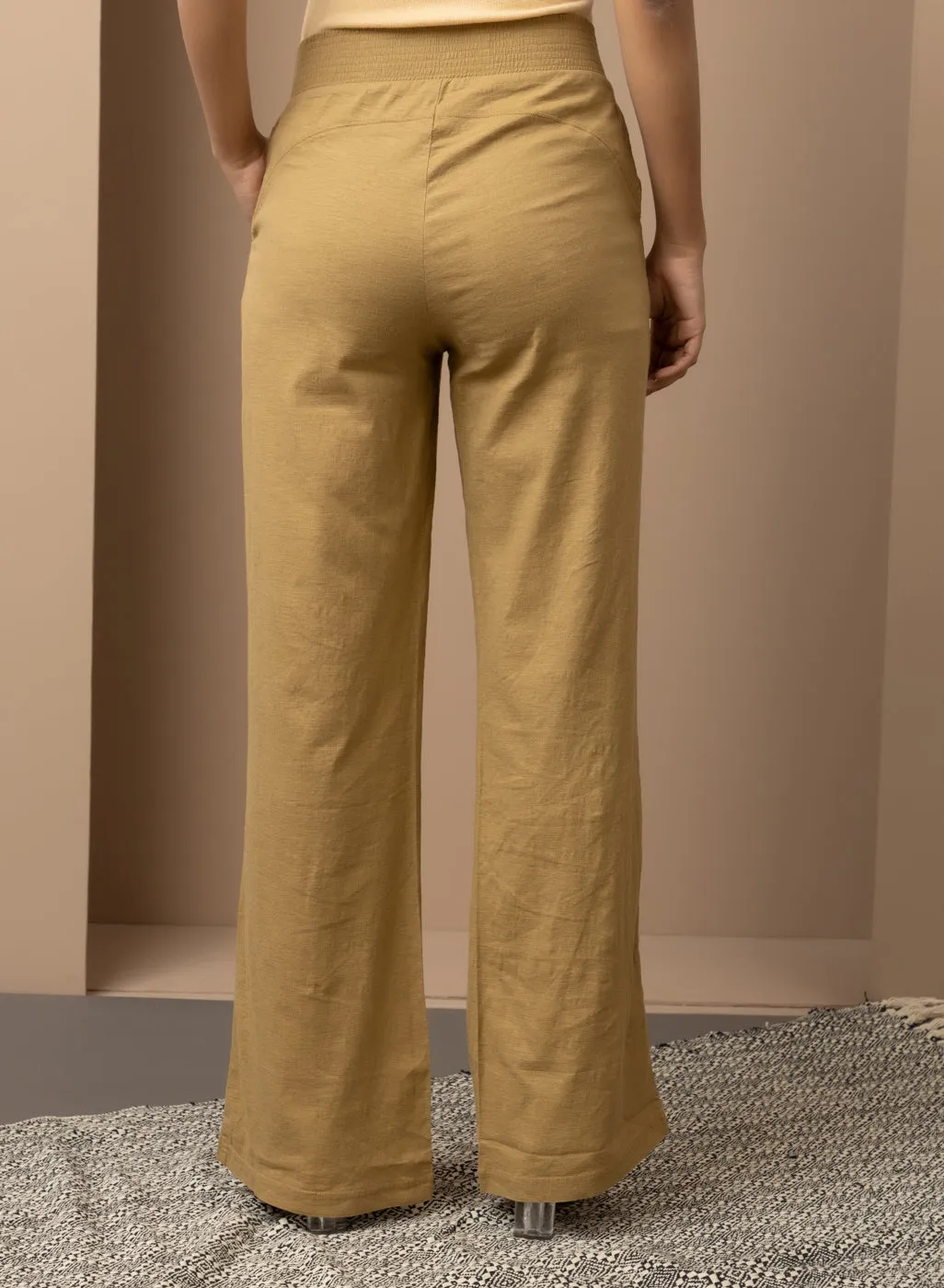 Akiya Golden Cotton Linen Relaxed Fit Pants for Women