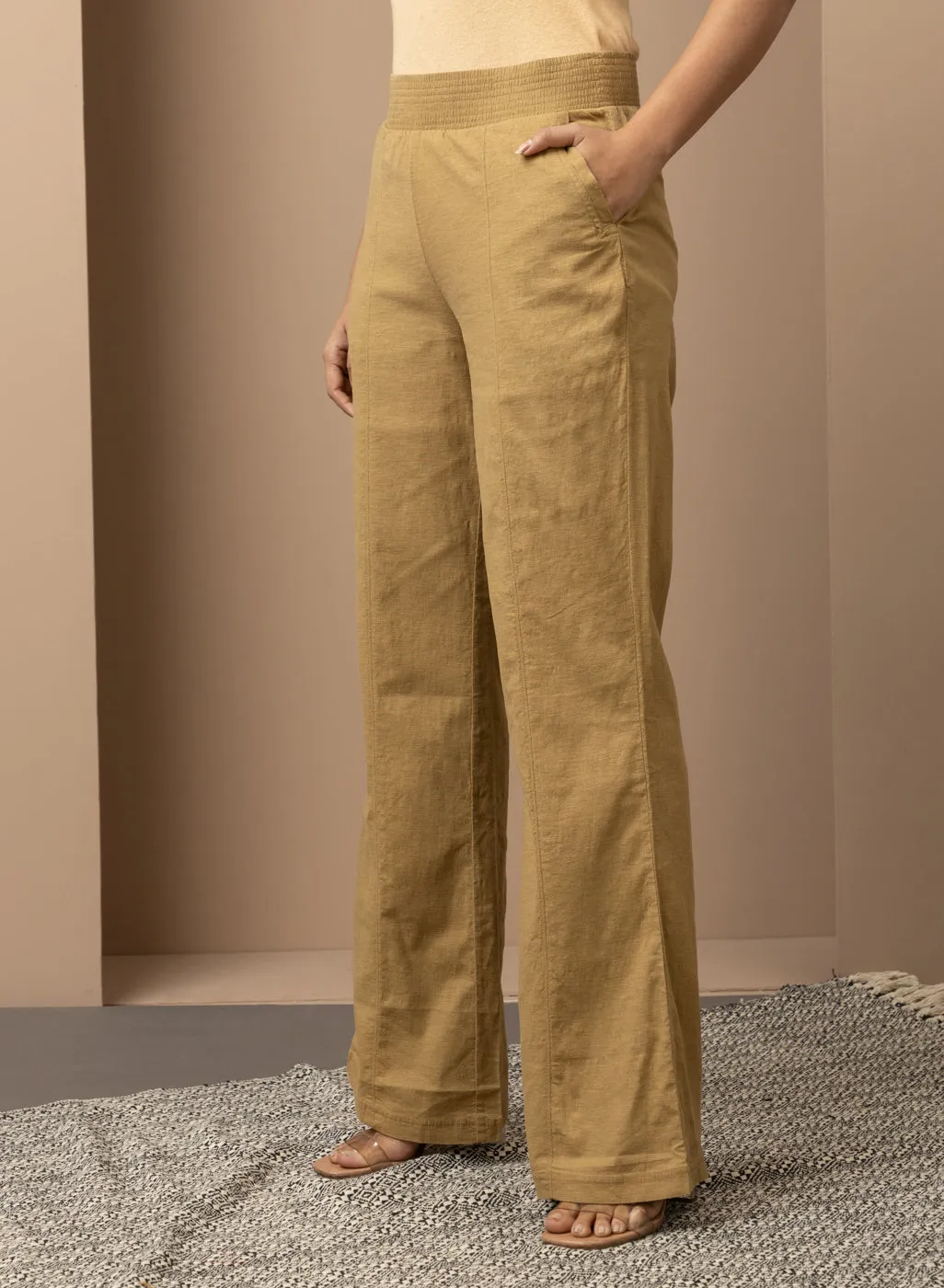 Akiya Golden Cotton Linen Relaxed Fit Pants for Women