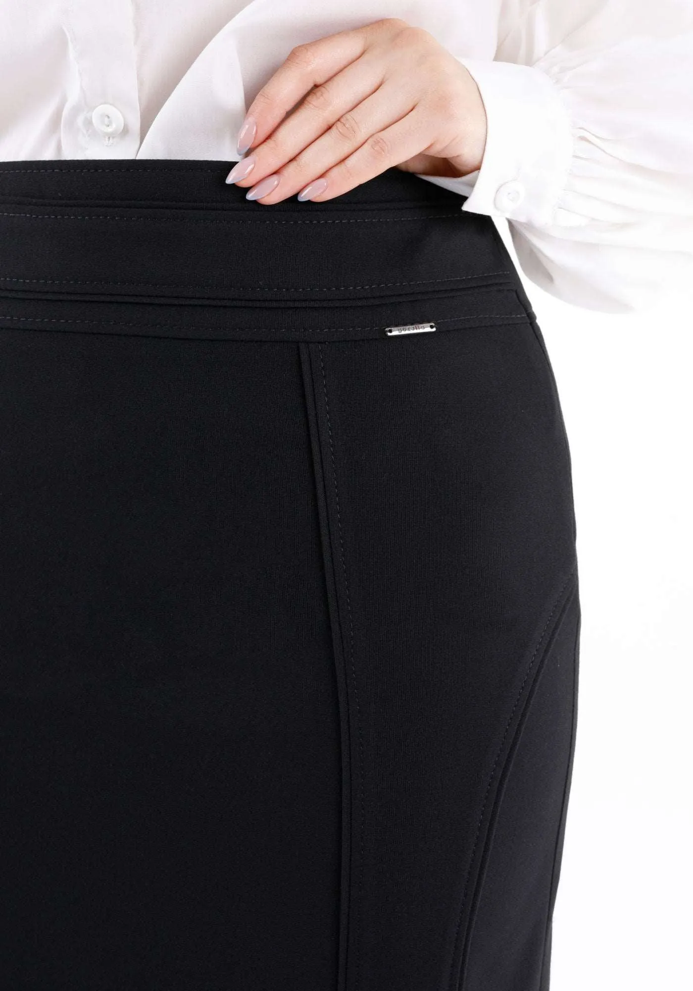 Black Midi Pencil Skirt - Elegant Office Wear - G-Line