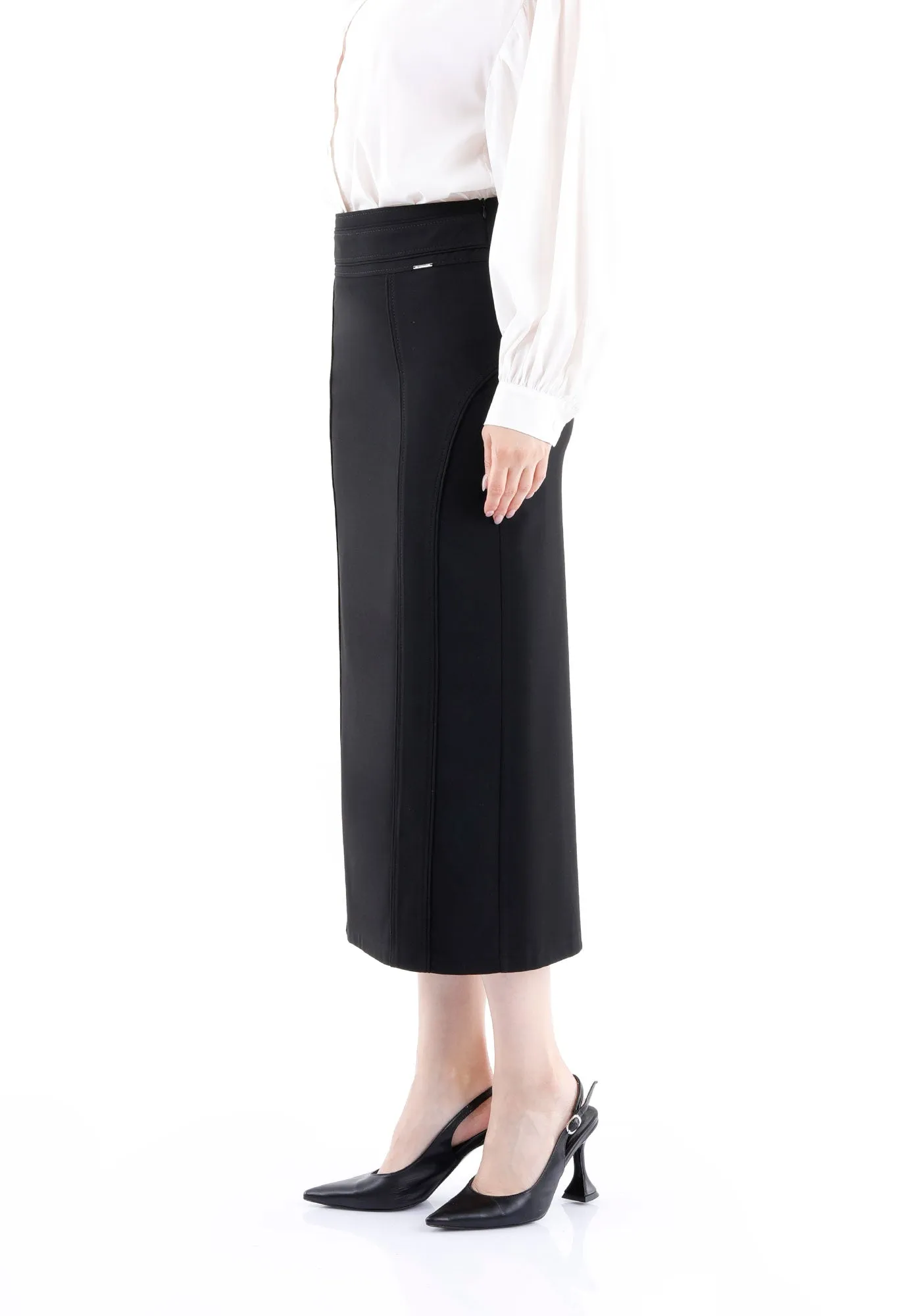 Black Midi Pencil Skirt - Elegant Office Wear - G-Line