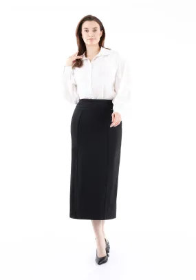 Black Midi Pencil Skirt - Elegant Office Wear - G-Line