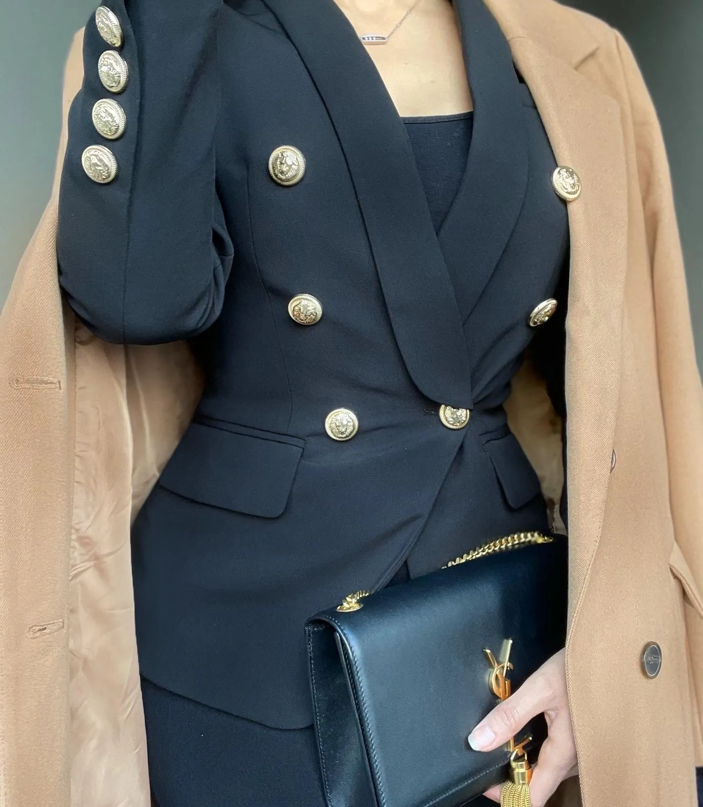 BLACK WITH GOLD BUTTON BLAZER