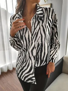 Cassiopeia - Elegant Zebra Print Long-Sleeved Shirt for Women