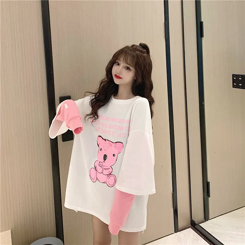 Chic Long Sleeve Bear Tee   KF7701