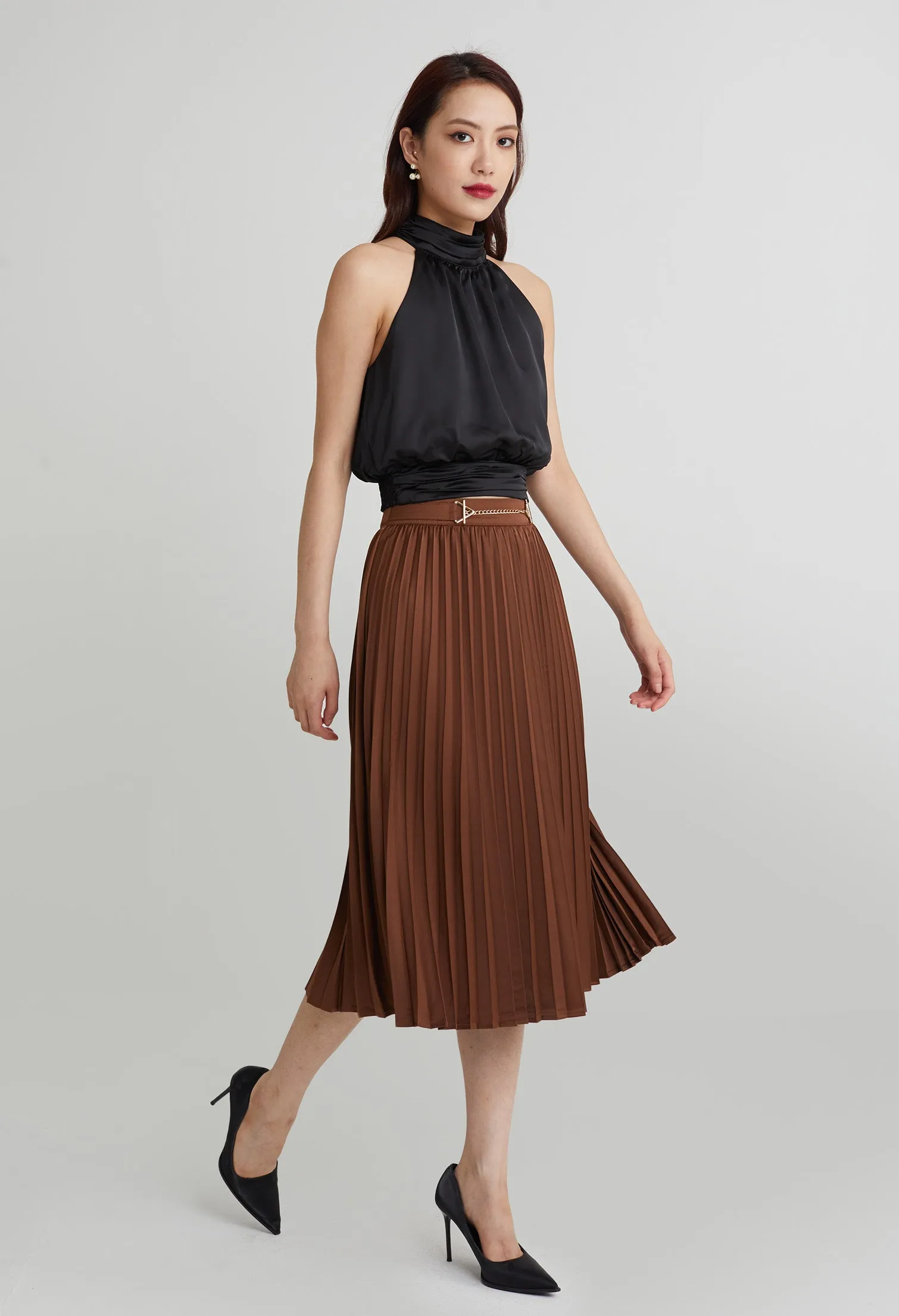 Elegant Column Pleated Midi Skirt