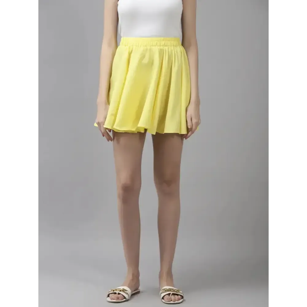 Elegant Mini Length Polyester Yellow Solid Skirt For Women