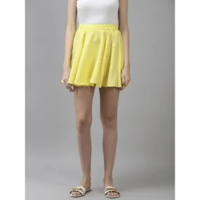 Elegant Mini Length Polyester Yellow Solid Skirt For Women