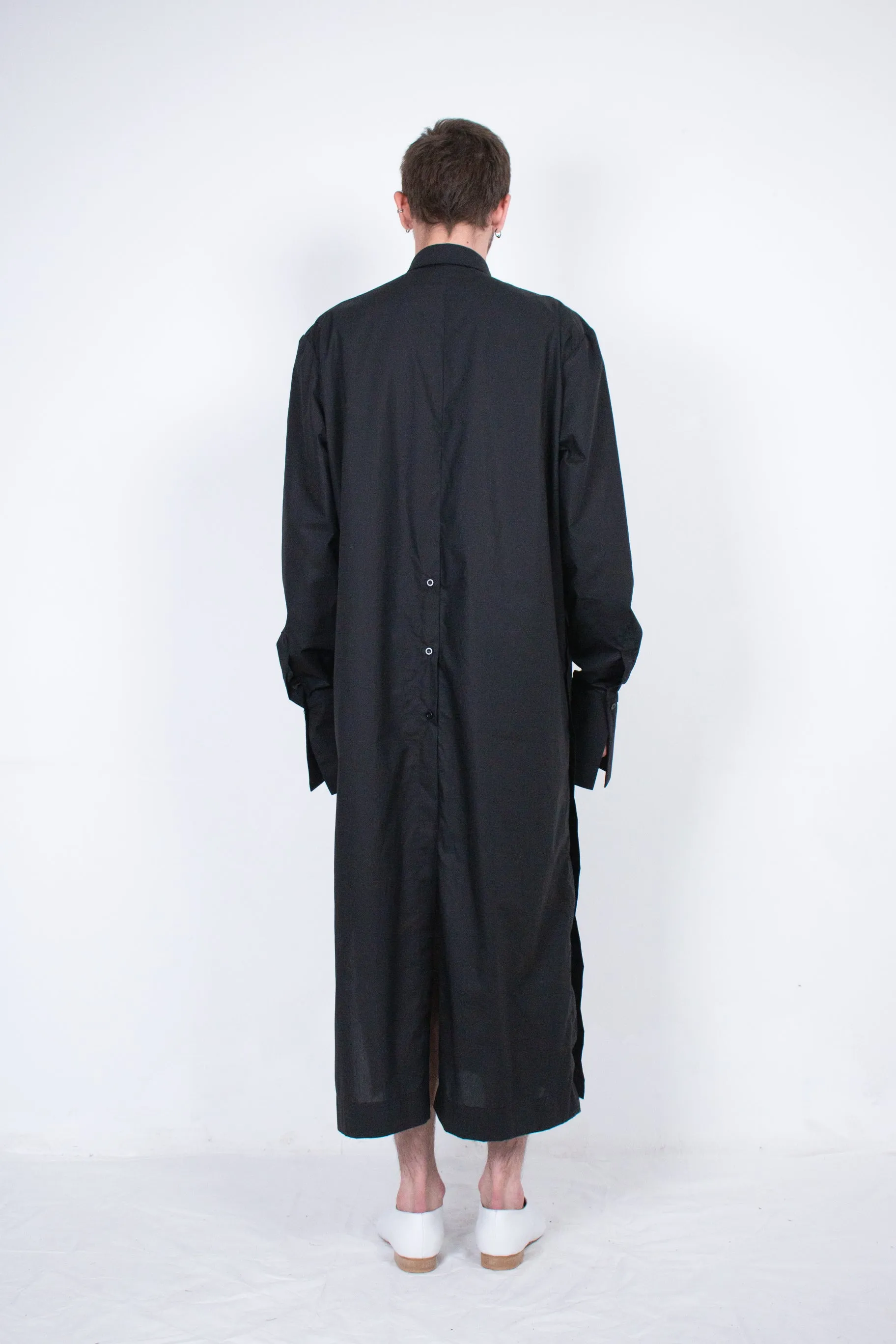 Elongated Black Layered Cotton Shirt