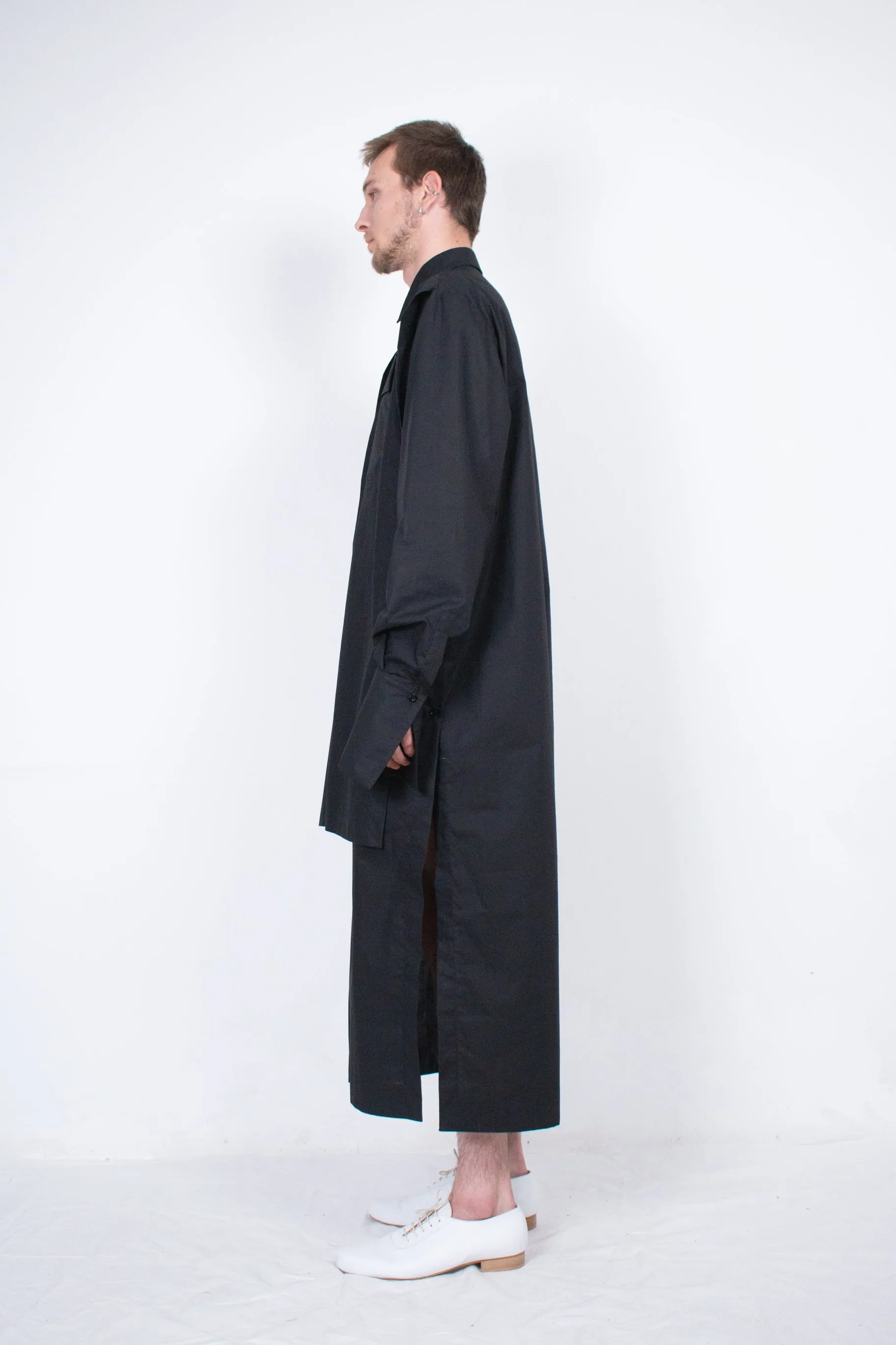 Elongated Black Layered Cotton Shirt