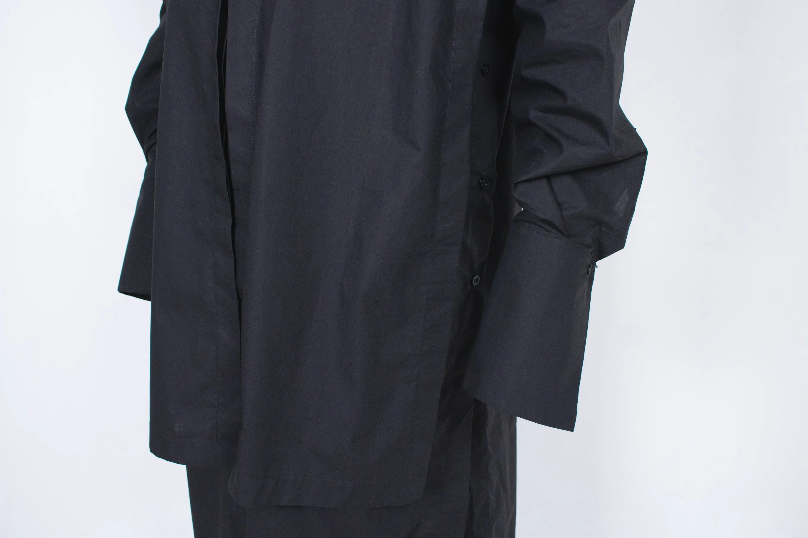 Elongated Black Layered Cotton Shirt