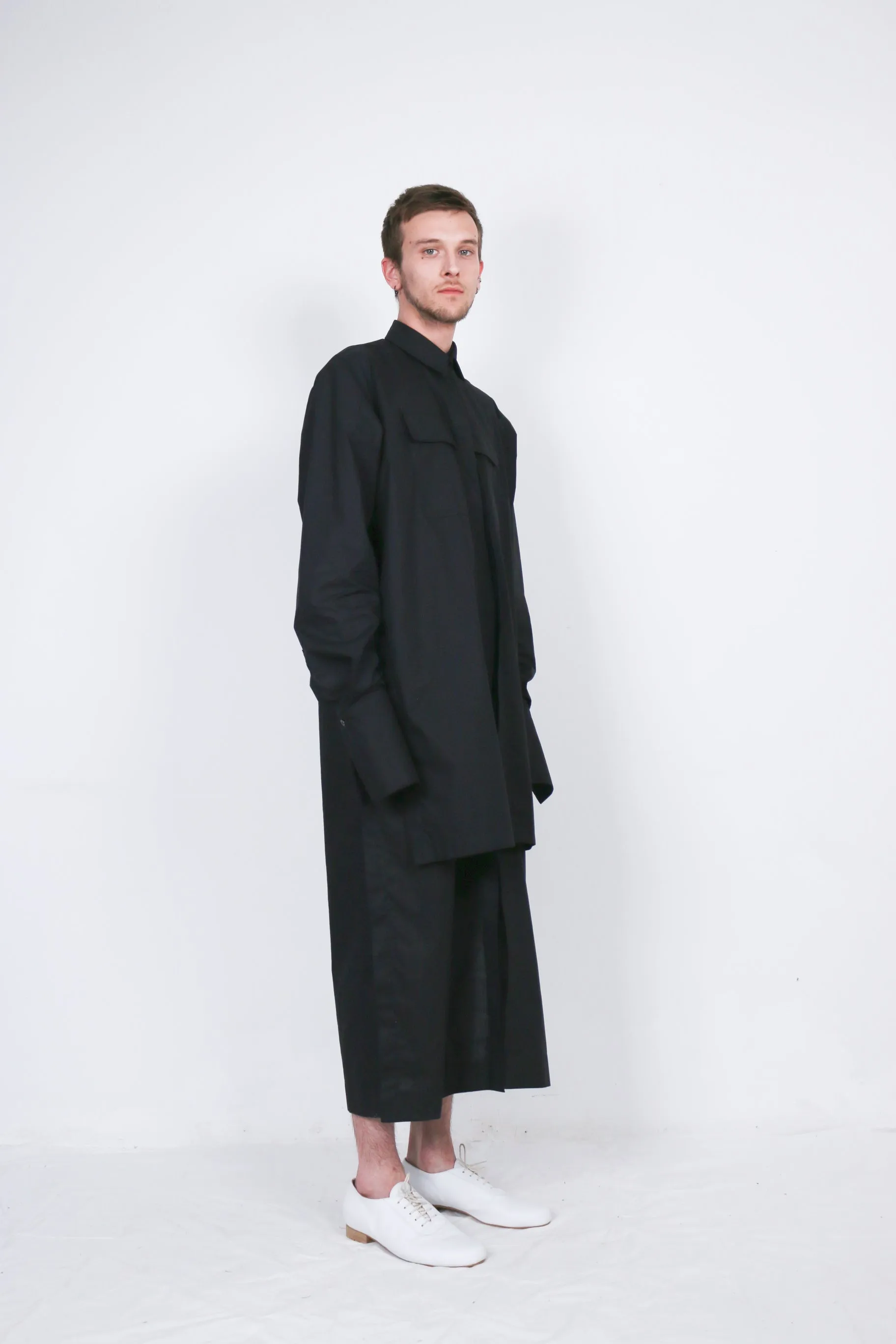 Elongated Black Layered Cotton Shirt