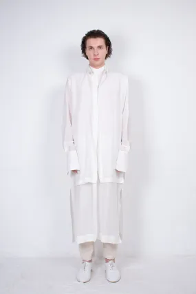 Elongated White Layered Silk Shirt