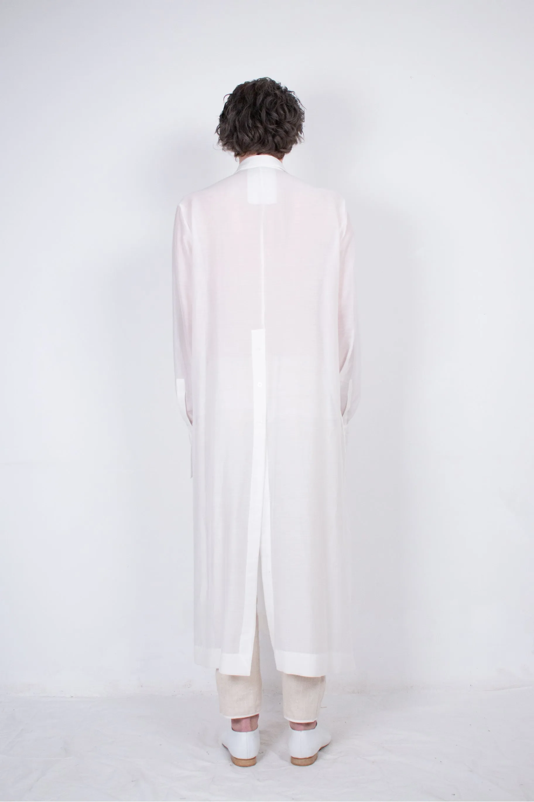 Elongated White Layered Silk Shirt