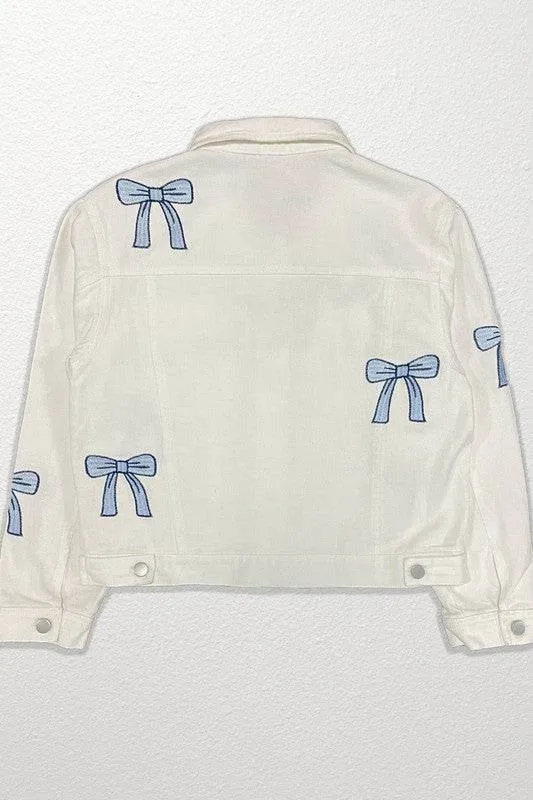 Embroidered bow denim jacket