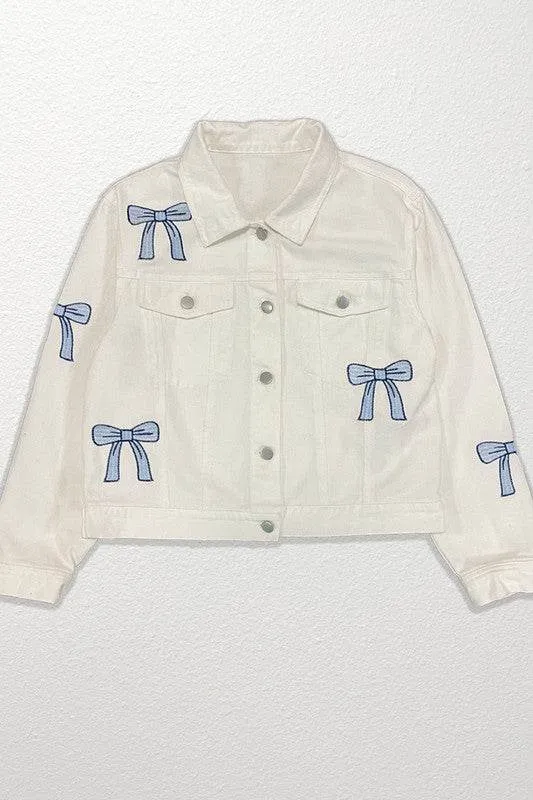 Embroidered bow denim jacket