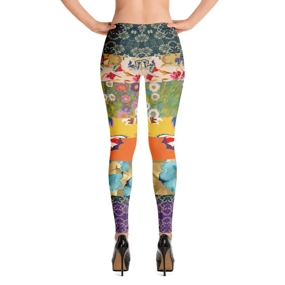 Floral Flapper Girl Patchwork Print Leggings