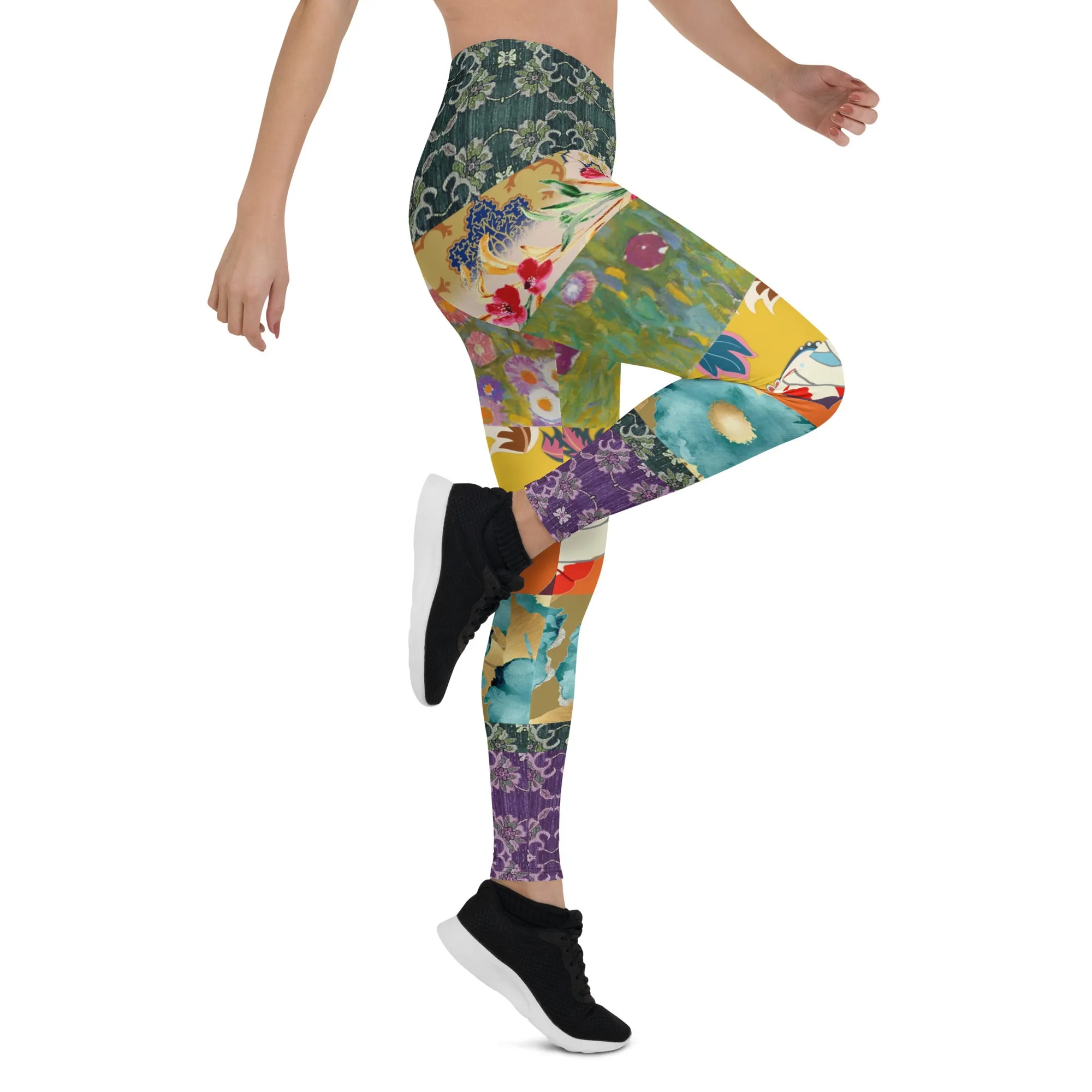 Floral Flapper Girl Patchwork Print Leggings