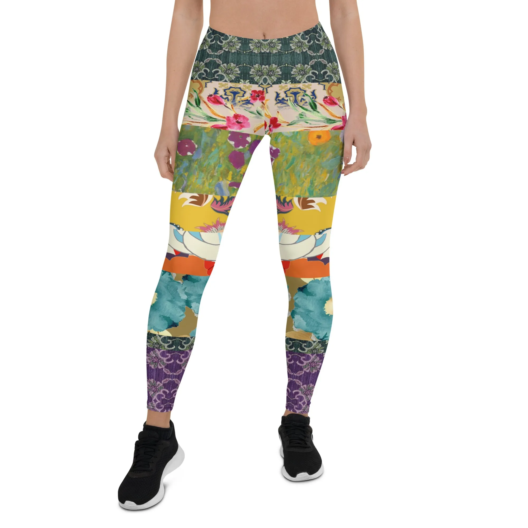 Floral Flapper Girl Patchwork Print Leggings