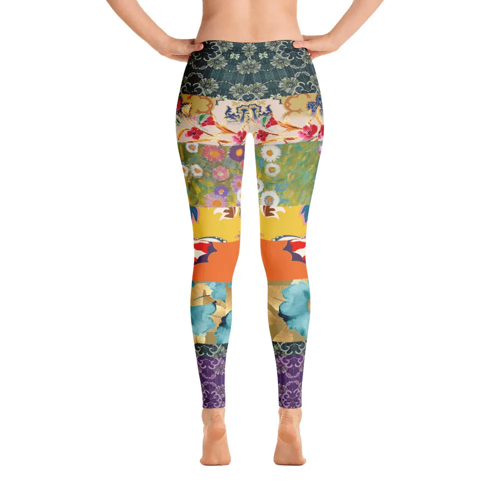 Floral Flapper Girl Patchwork Print Leggings