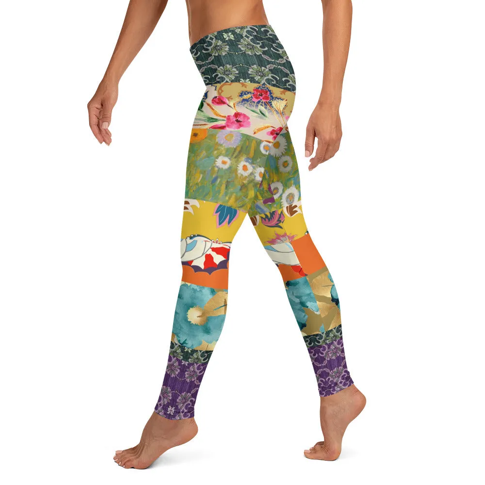 Floral Flapper Girl Patchwork Print Leggings