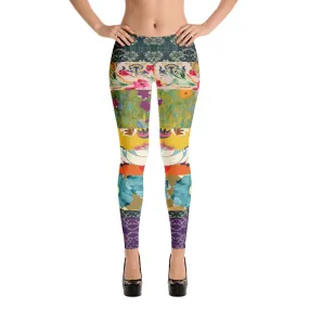 Floral Flapper Girl Patchwork Print Leggings