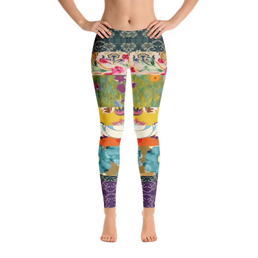 Floral Flapper Girl Patchwork Print Leggings