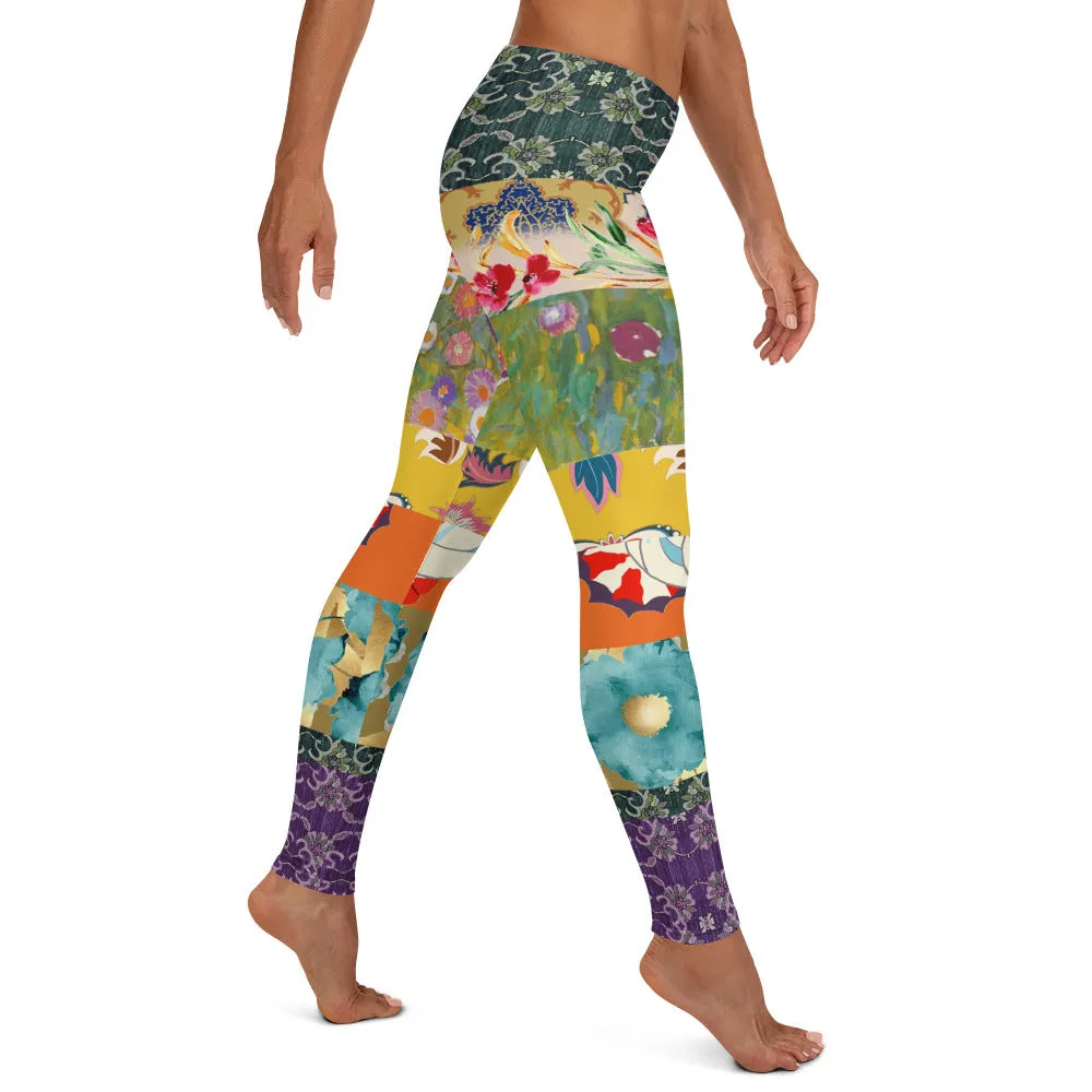 Floral Flapper Girl Patchwork Print Leggings