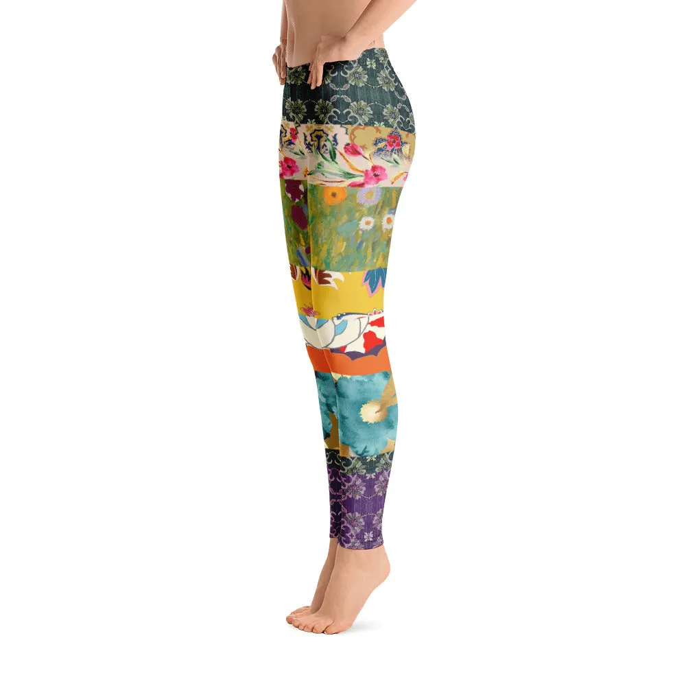 Floral Flapper Girl Patchwork Print Leggings