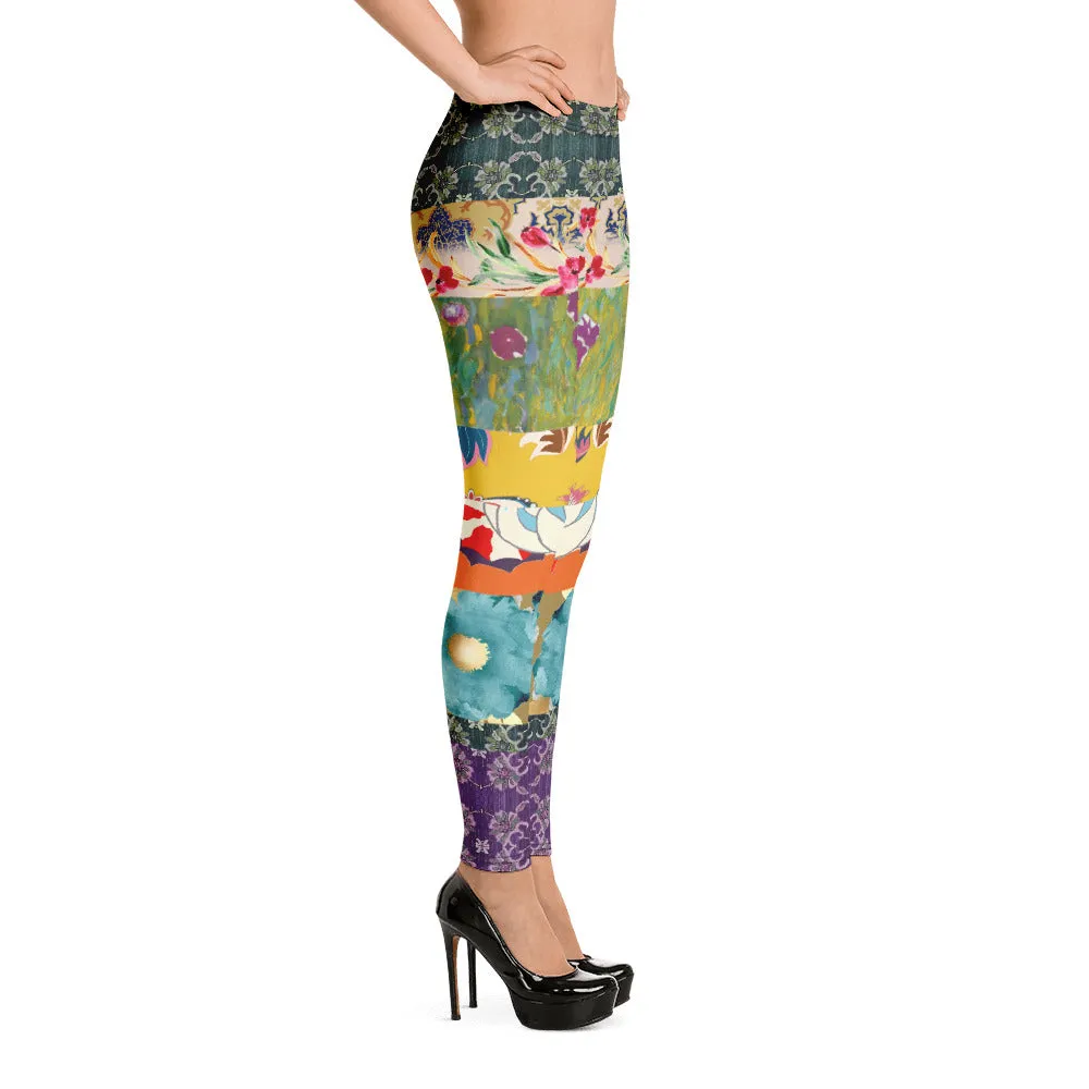 Floral Flapper Girl Patchwork Print Leggings