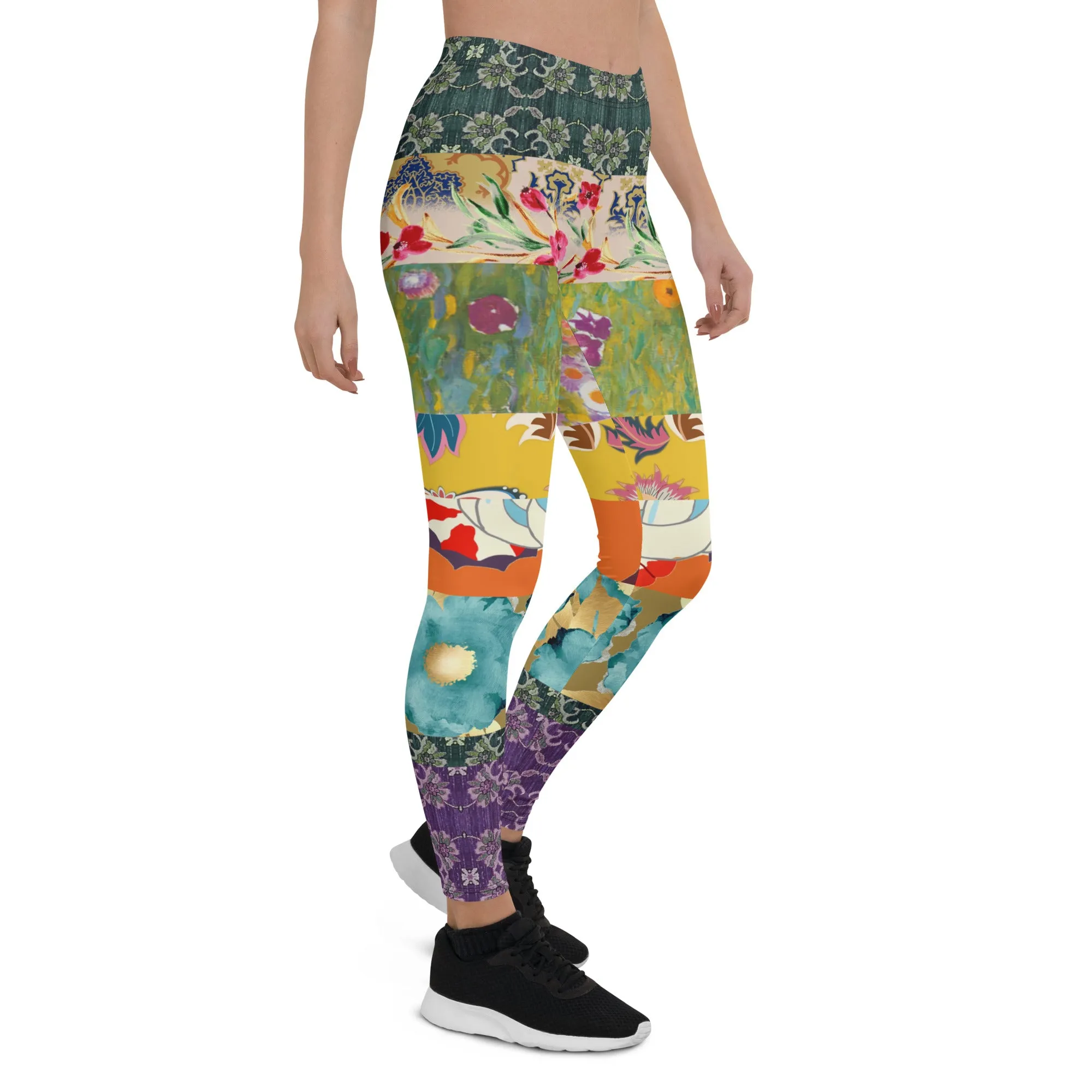 Floral Flapper Girl Patchwork Print Leggings