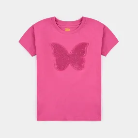 Girls Cotton Jersey T-Shirt H/S Butterfly-Fuchsia