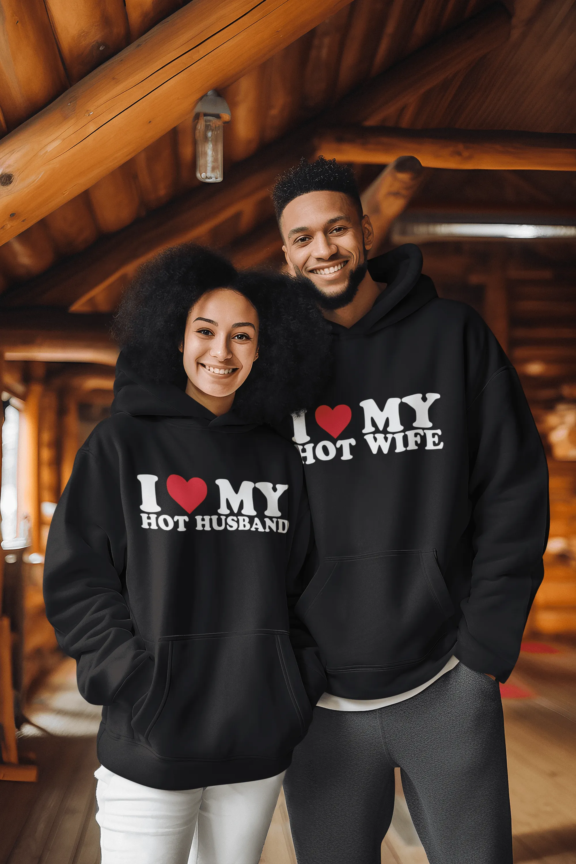 I Love My Hot Wife/Hot Husband Relationship Hoodie Set Blended Cotton Ultra Soft Pullover