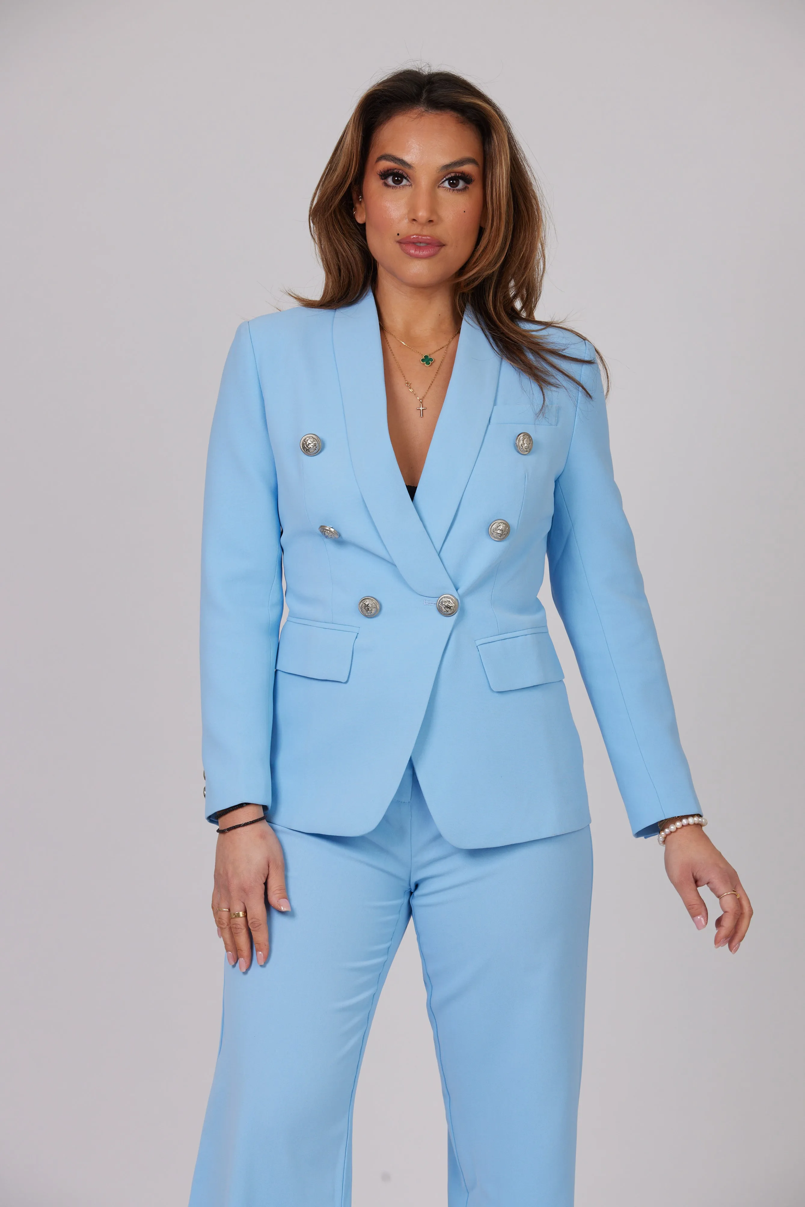 ICONIC SKY BLUE WITH SILVER BUTTON BLAZER