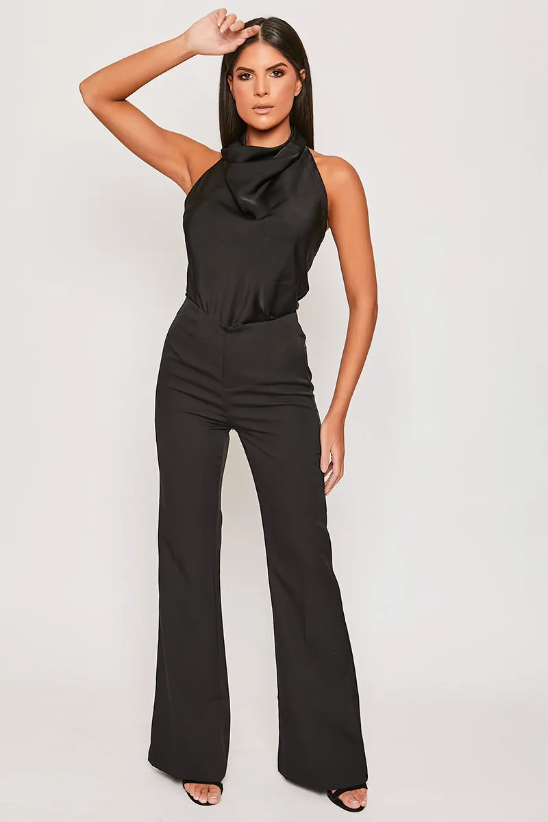 Imogen - Black Satin Cowl Neck Backless Halter Top