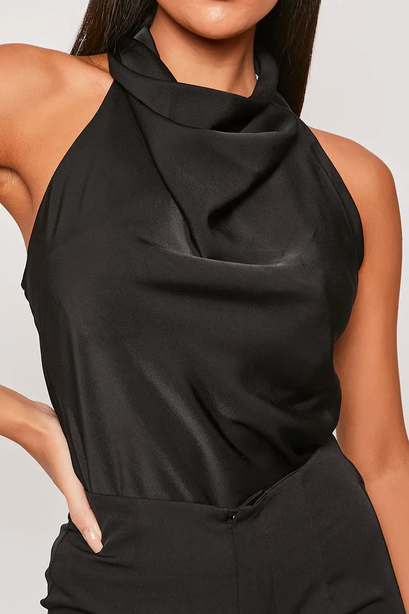 Imogen - Black Satin Cowl Neck Backless Halter Top