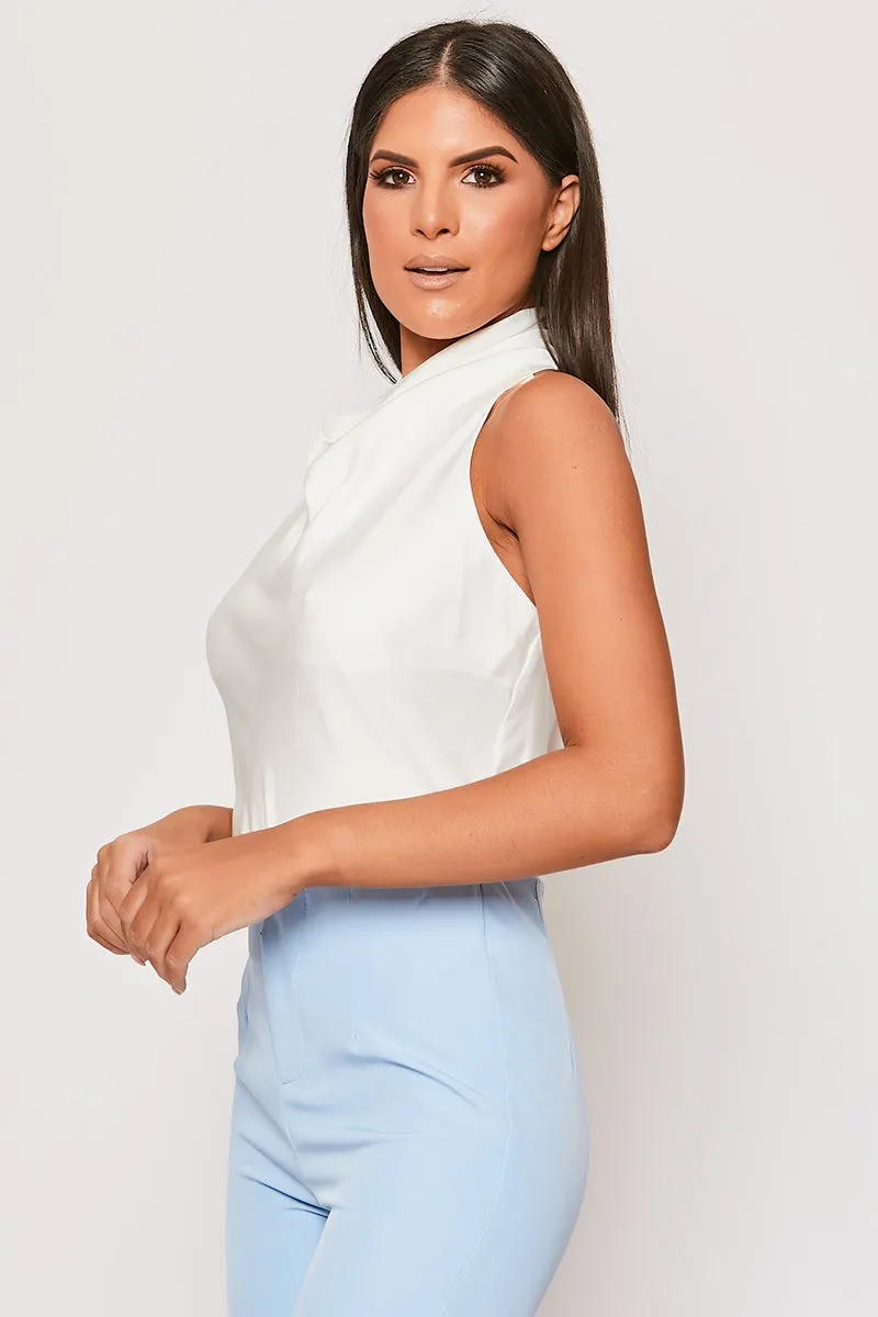 Imogen - White Satin Cowl Neck Backless Halter Top