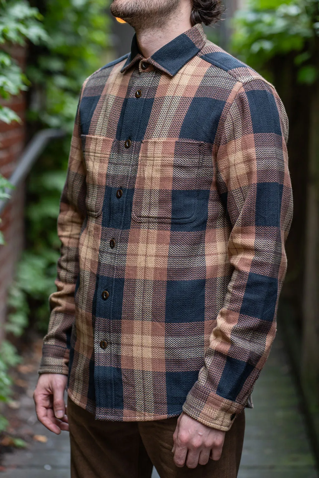 Indi   Ash Ames Workshirt - Iron/Catechu Handwoven Plaid