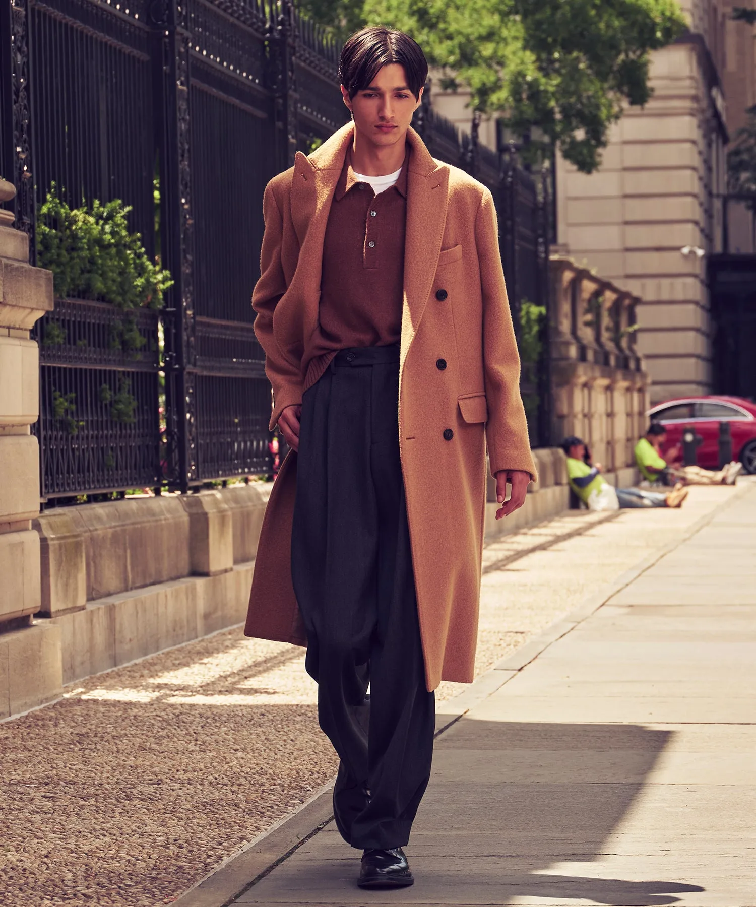 Italian Peak Lapel Wool Topcoat in Camel