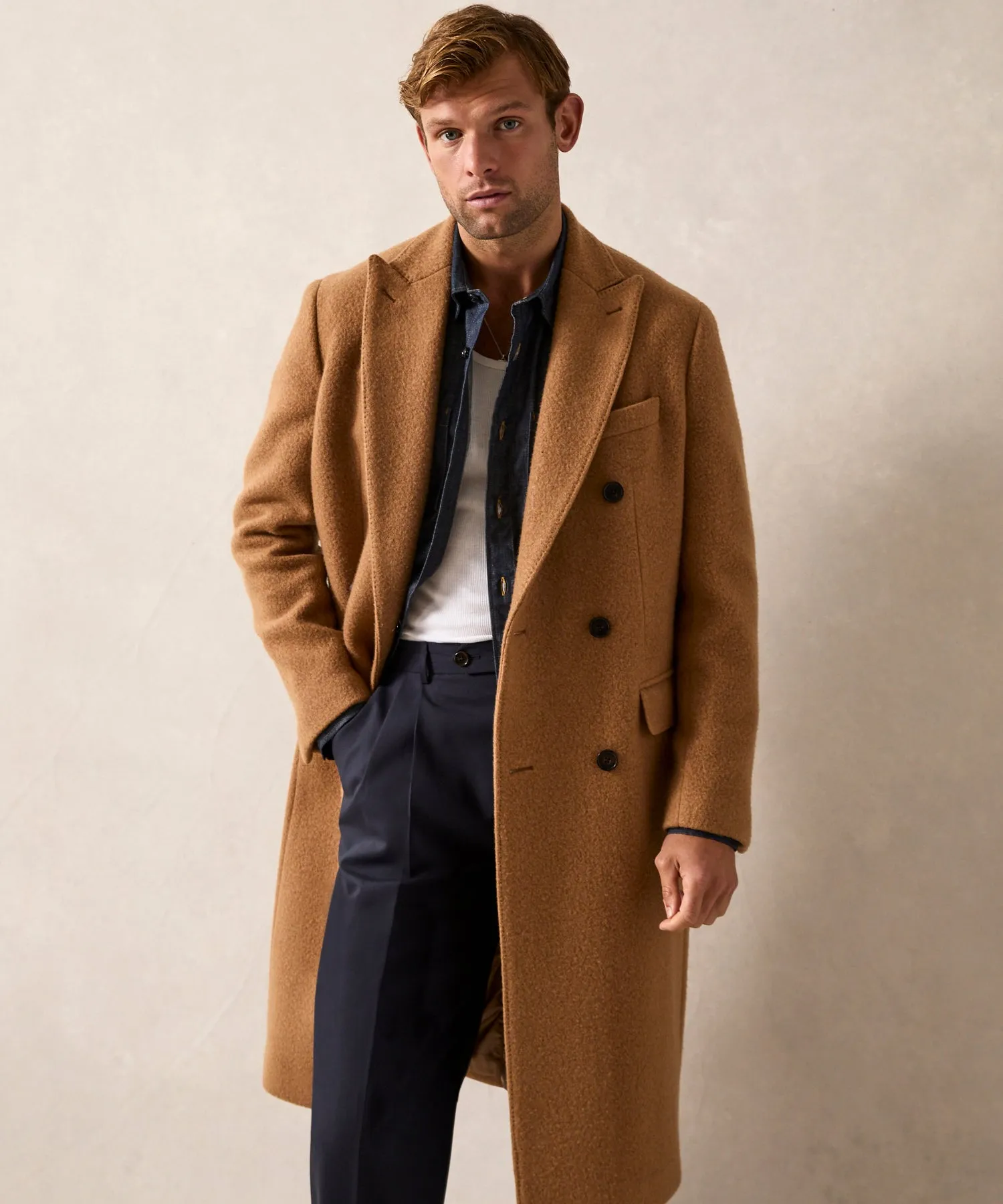 Italian Peak Lapel Wool Topcoat in Camel