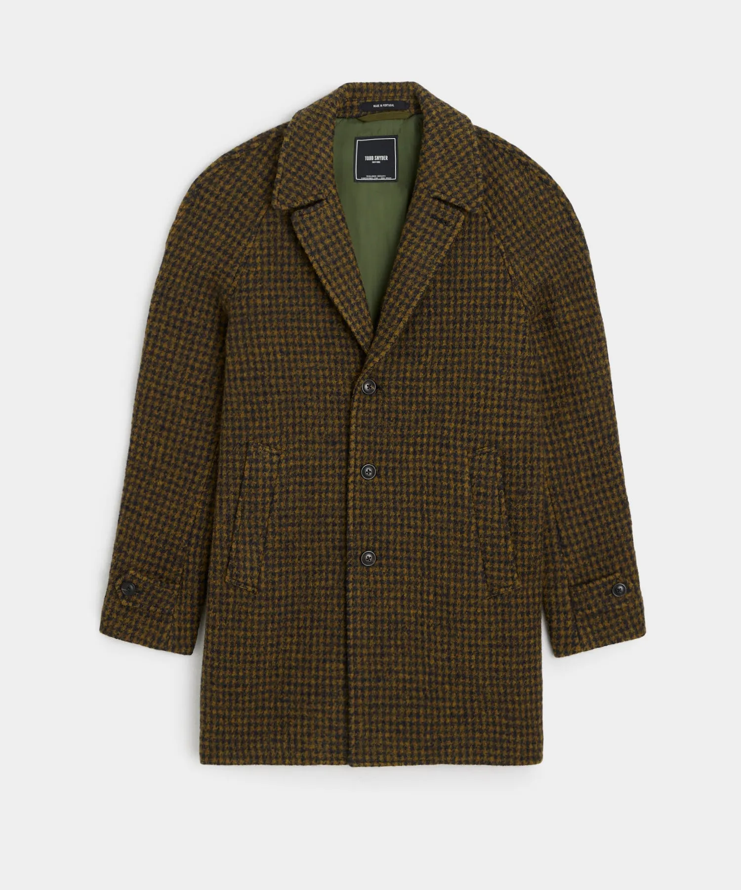 Italian Wool Houndstooth Car Coat in Brown