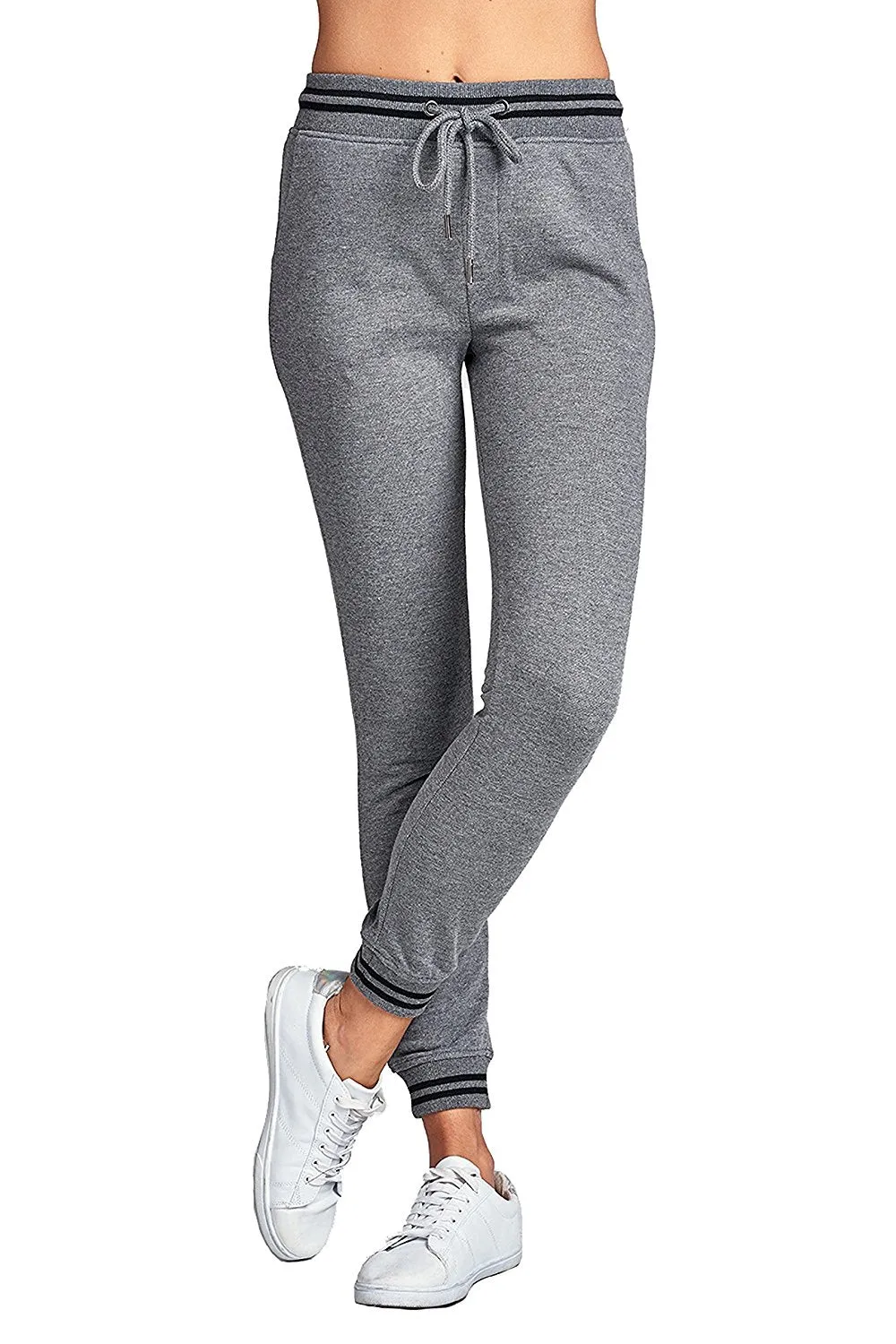 Khanomak Casual Drawstring Waist Side Pockets Straight Leg Sweat Pants