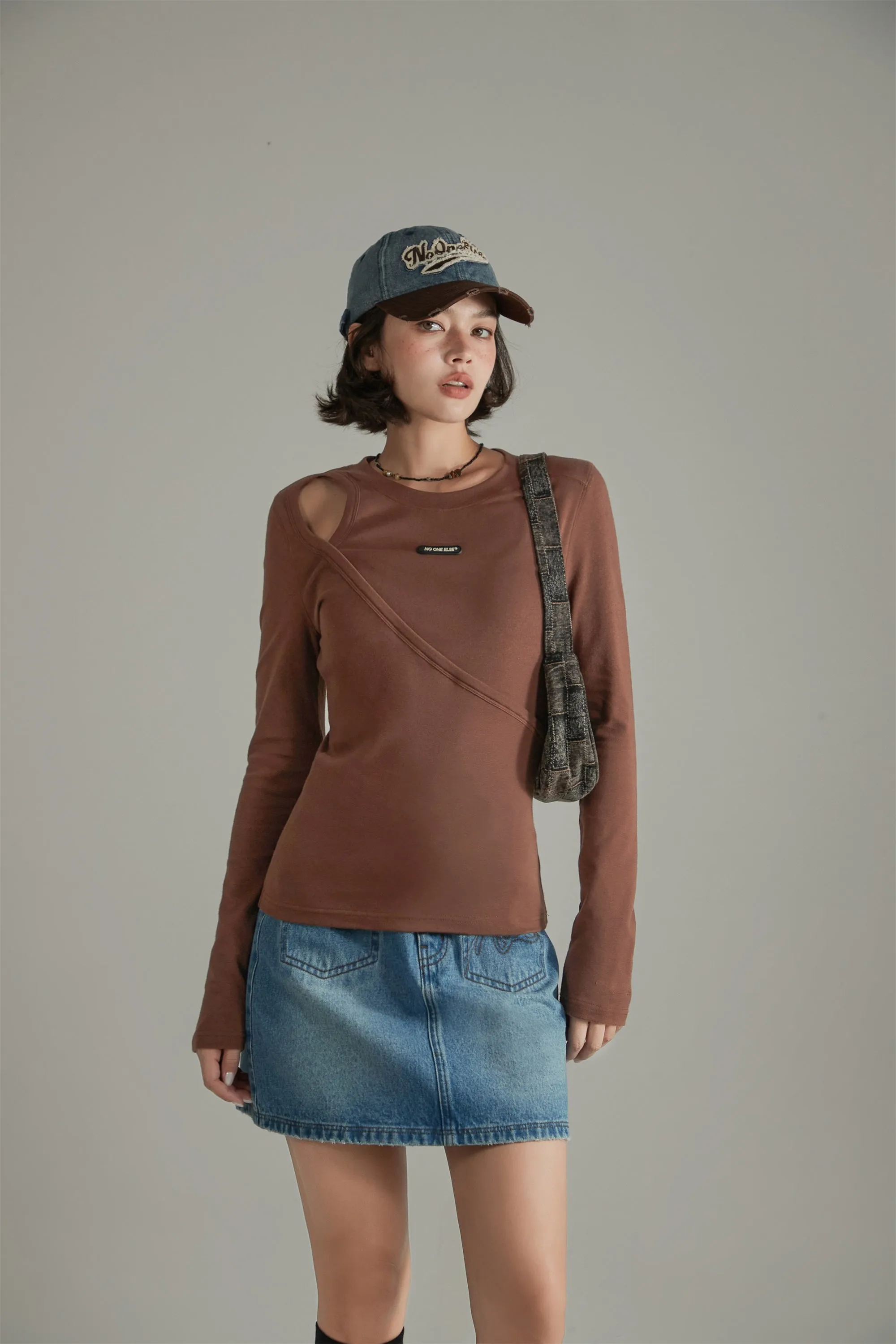 Layered Open Shoulder Simple T-Shirt