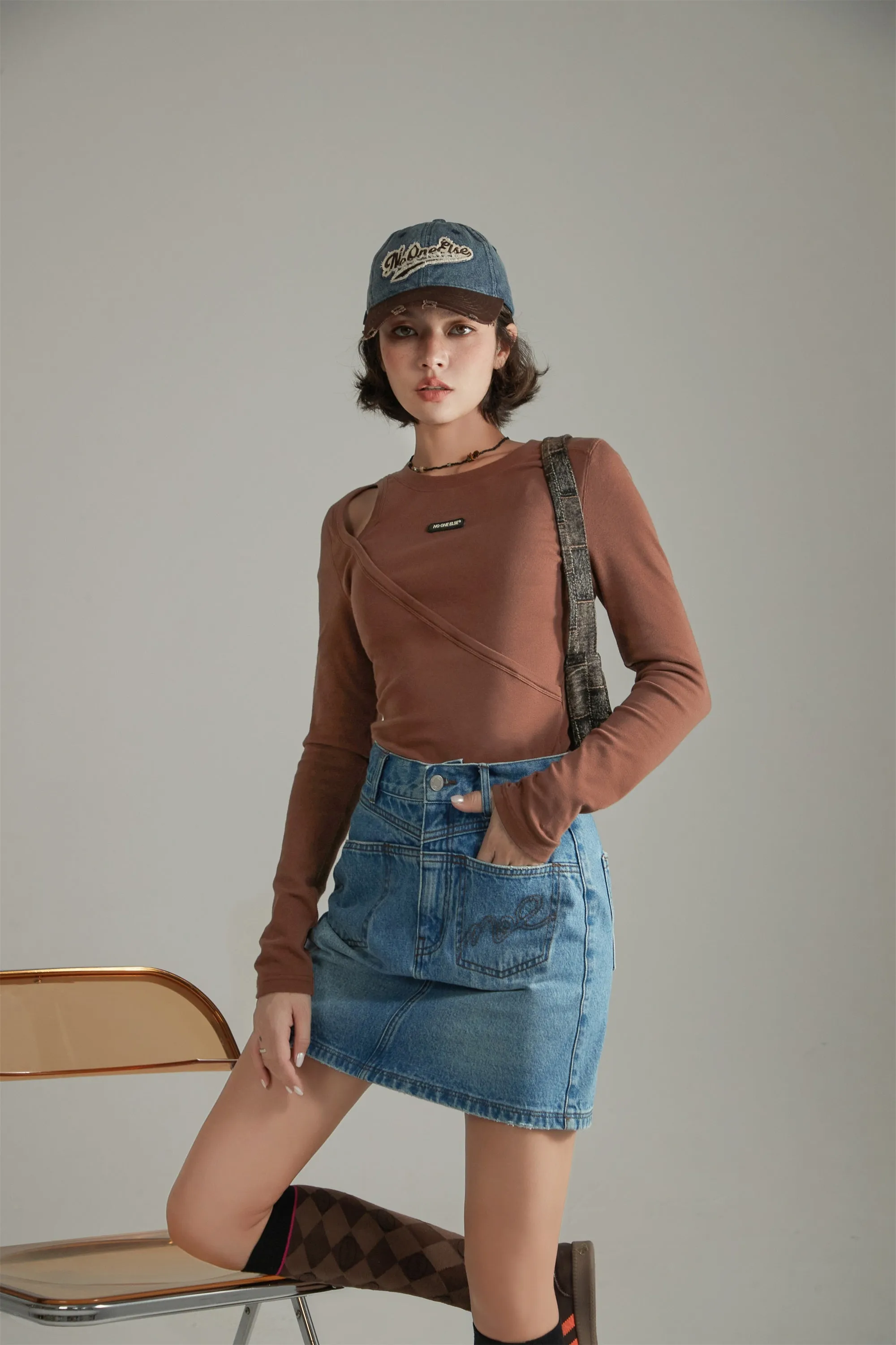 Layered Open Shoulder Simple T-Shirt