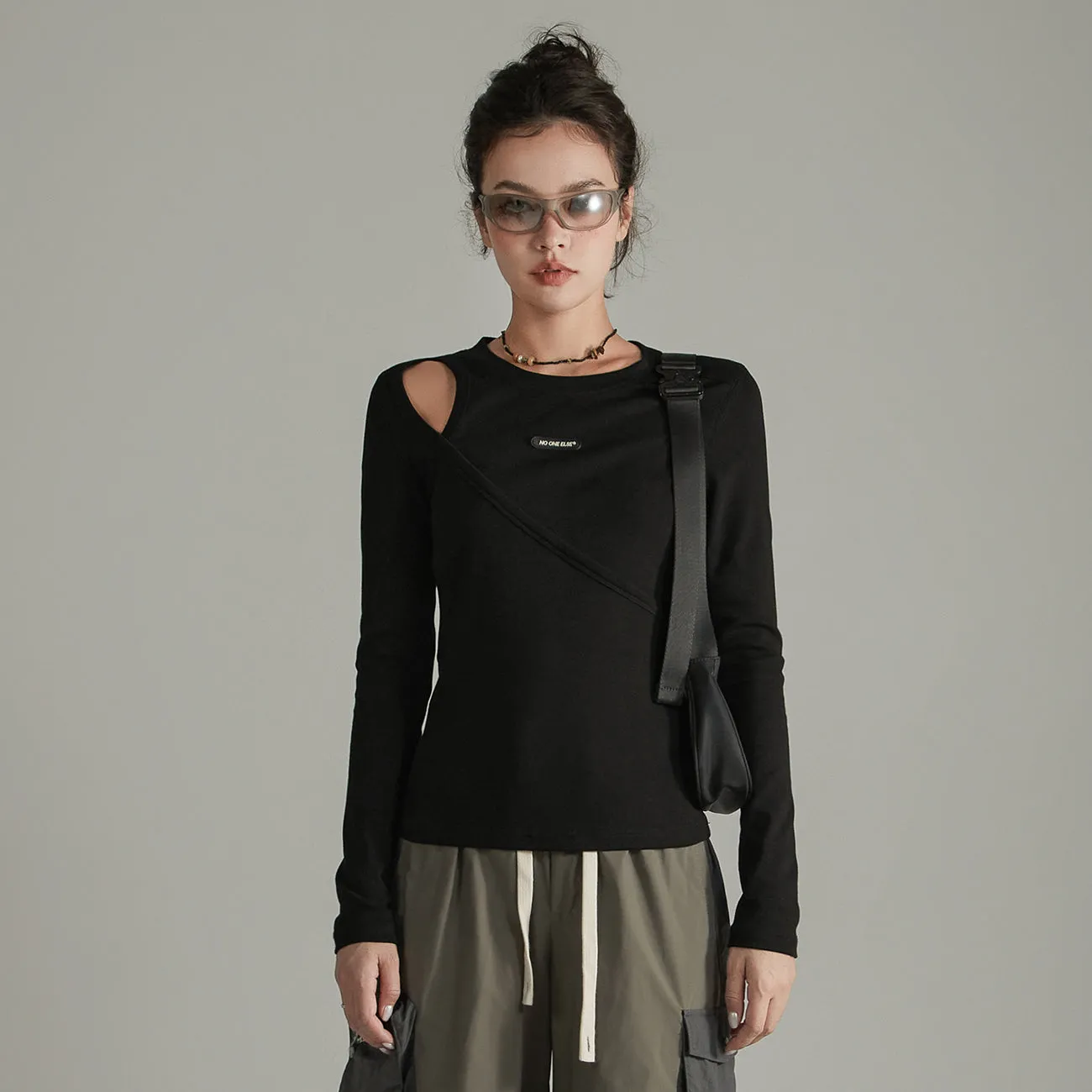 Layered Open Shoulder Simple T-Shirt