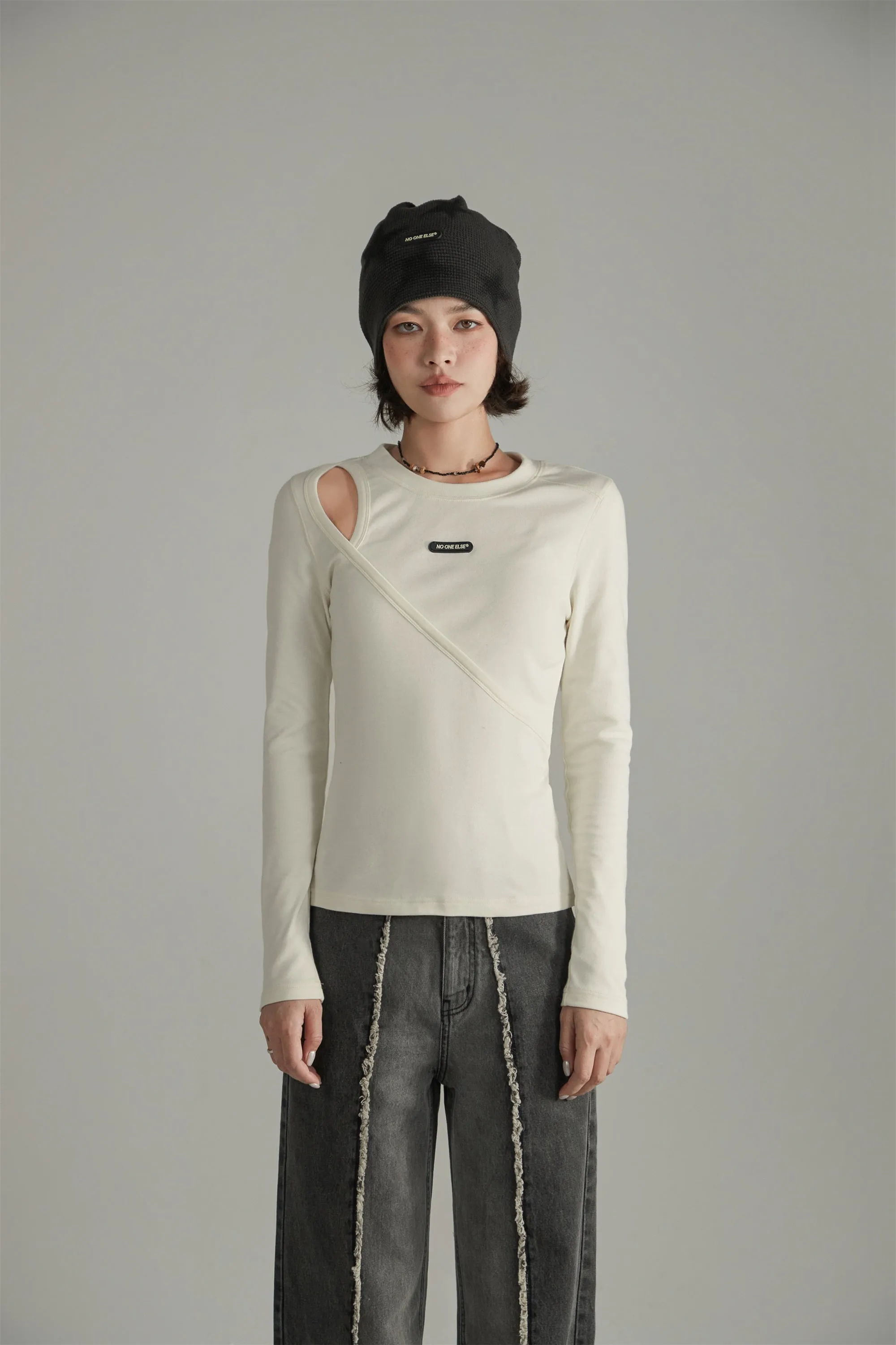 Layered Open Shoulder Simple T-Shirt