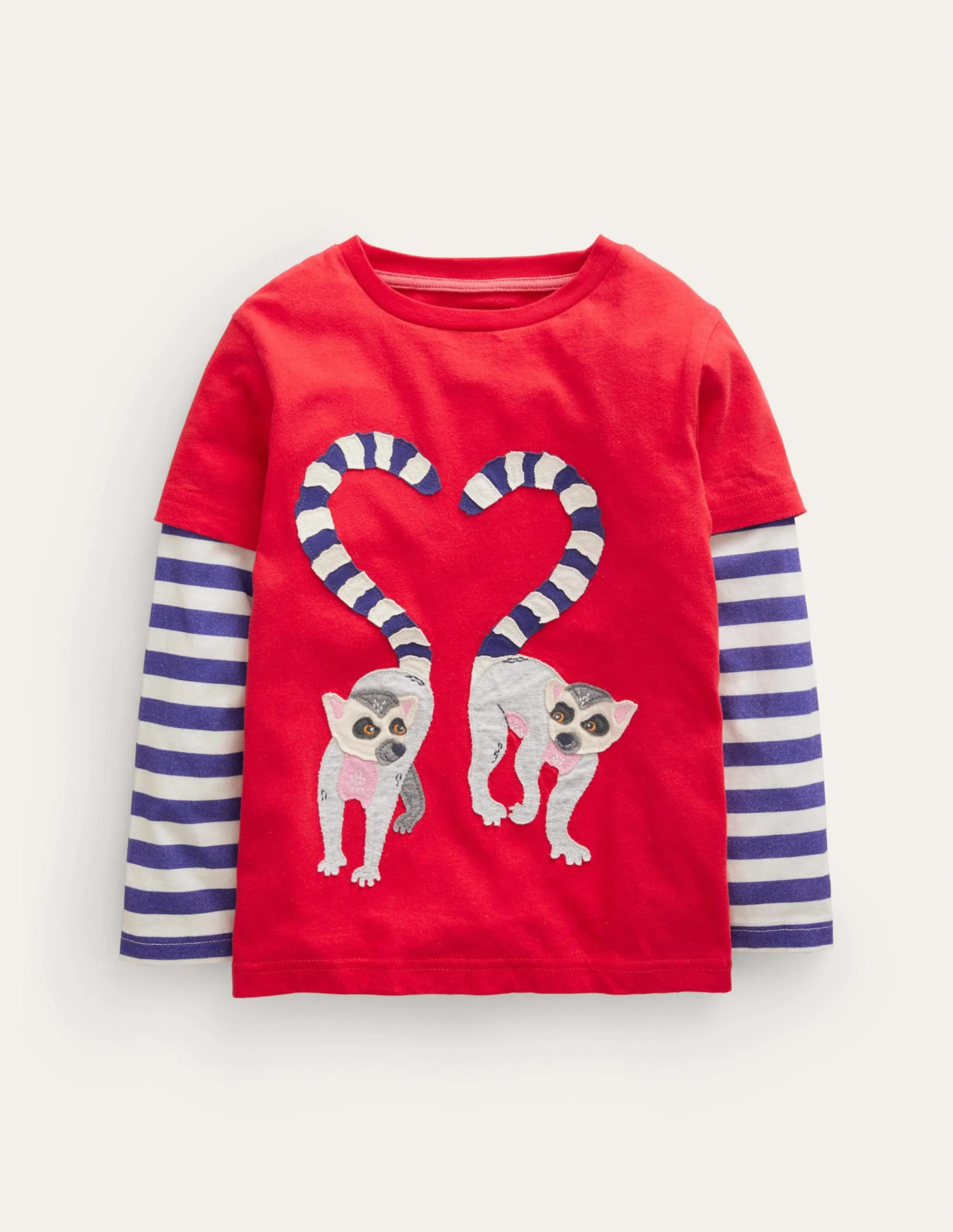 Lemur Appliqué T-shirt-Poppy Red Lemurs