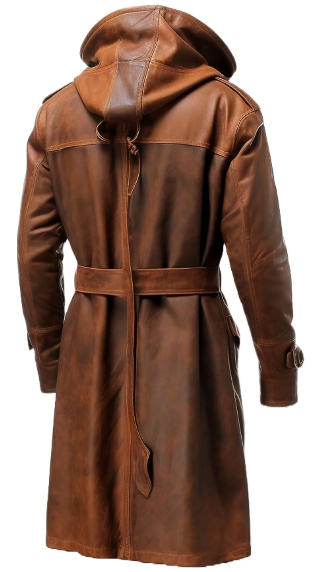 Men Vintage Hooded Leather Coat