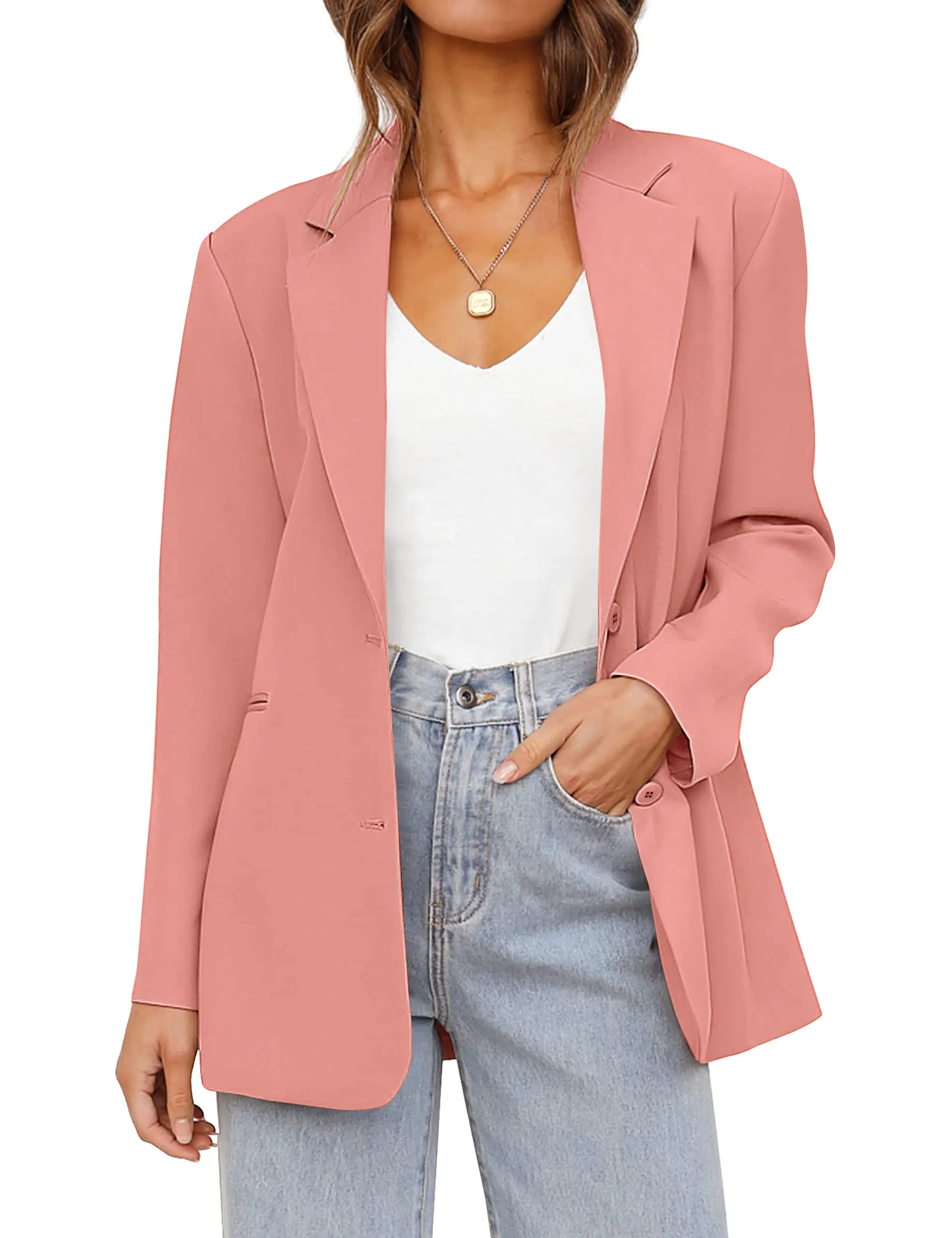 MEROKEETY Long Sleeve Lapel Neck Open Front Button Blazer