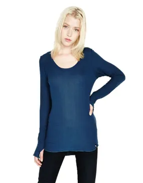 Michael Lauren Heller L/S Fitted Scoop Neck Top in Sea Blue